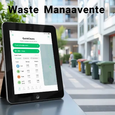 Modern waste management solution with QuickClearo app interface on a tablet